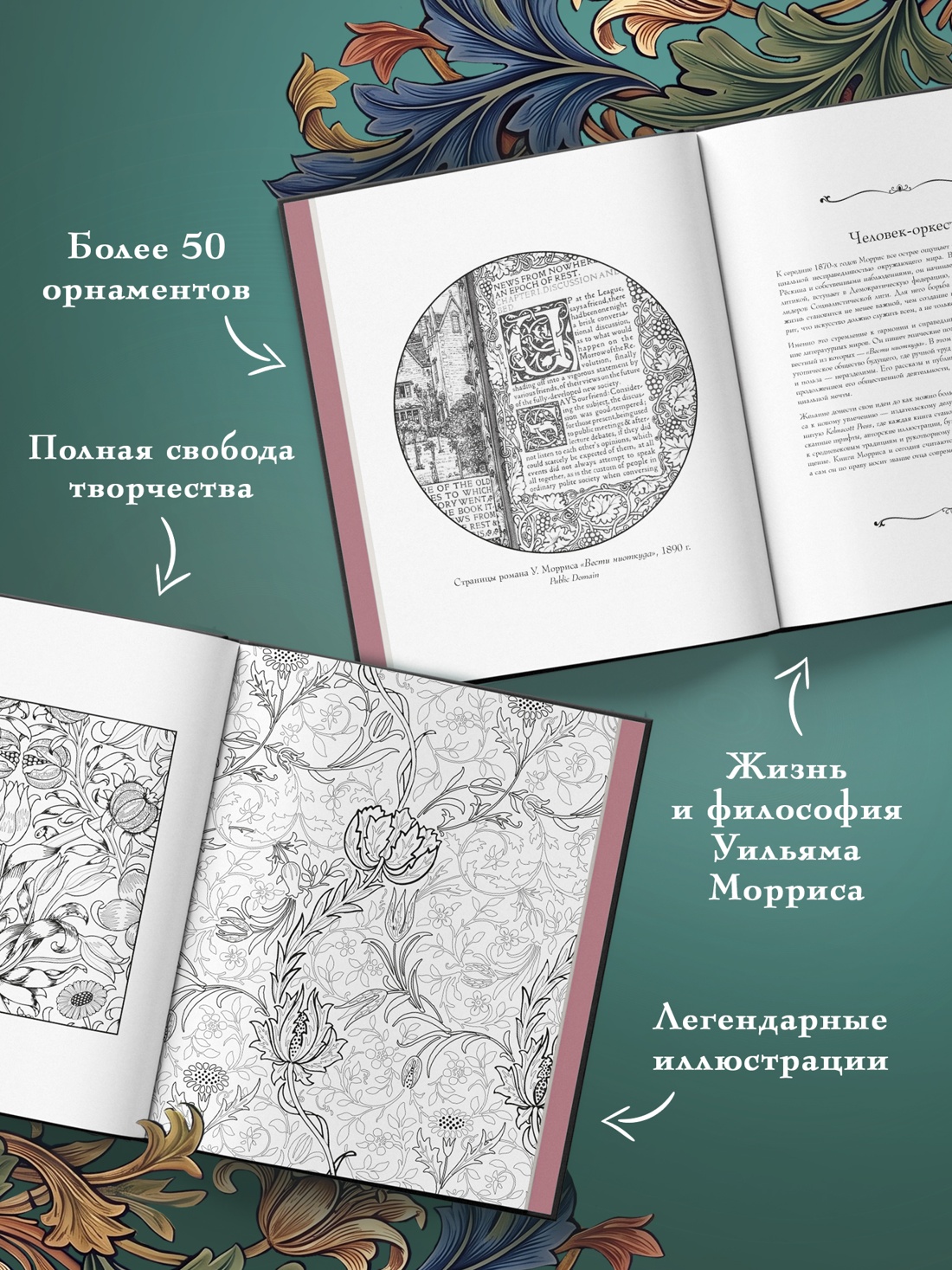 Промо материал к книге "Сад вдохновения. Раскраска с ботаническими орнаментами Уильяма Морриса" №1